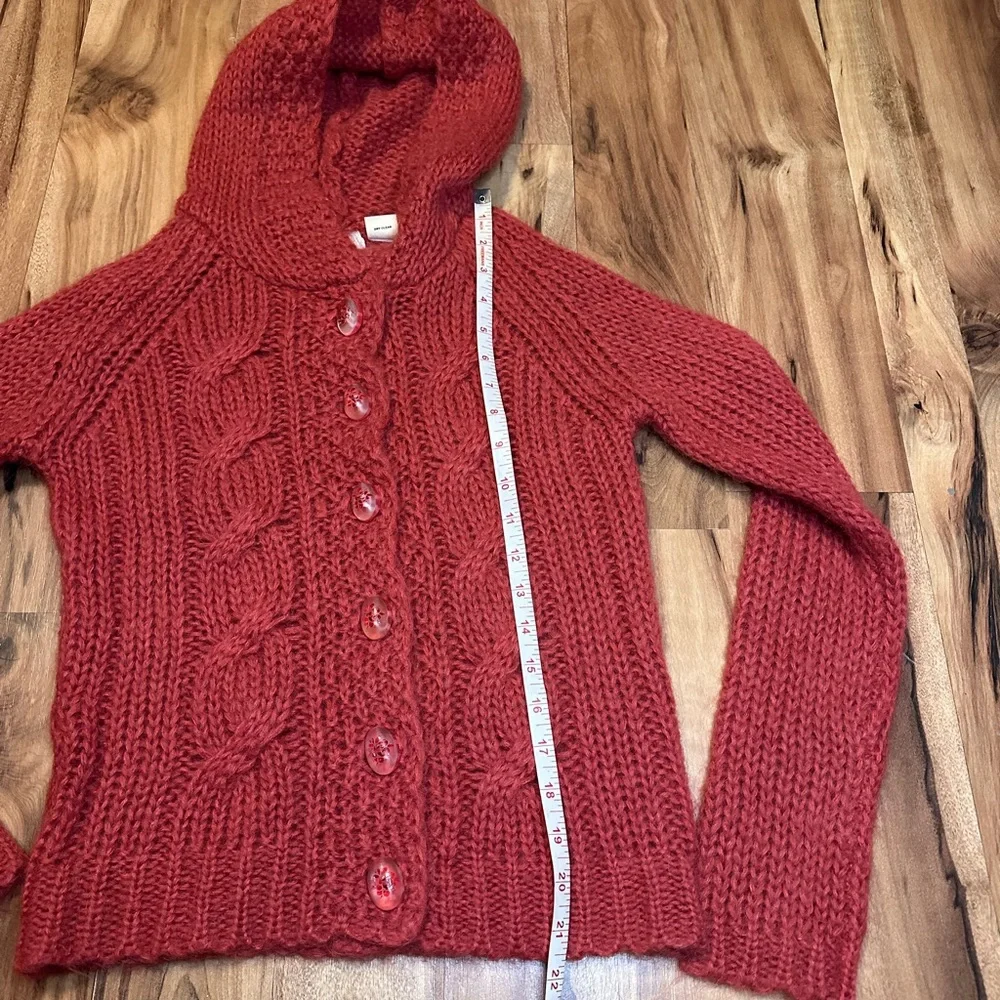 Sleeping on Snow Anthropologie Mohair Hooded Cable Knit Cardigan Sweater Red S